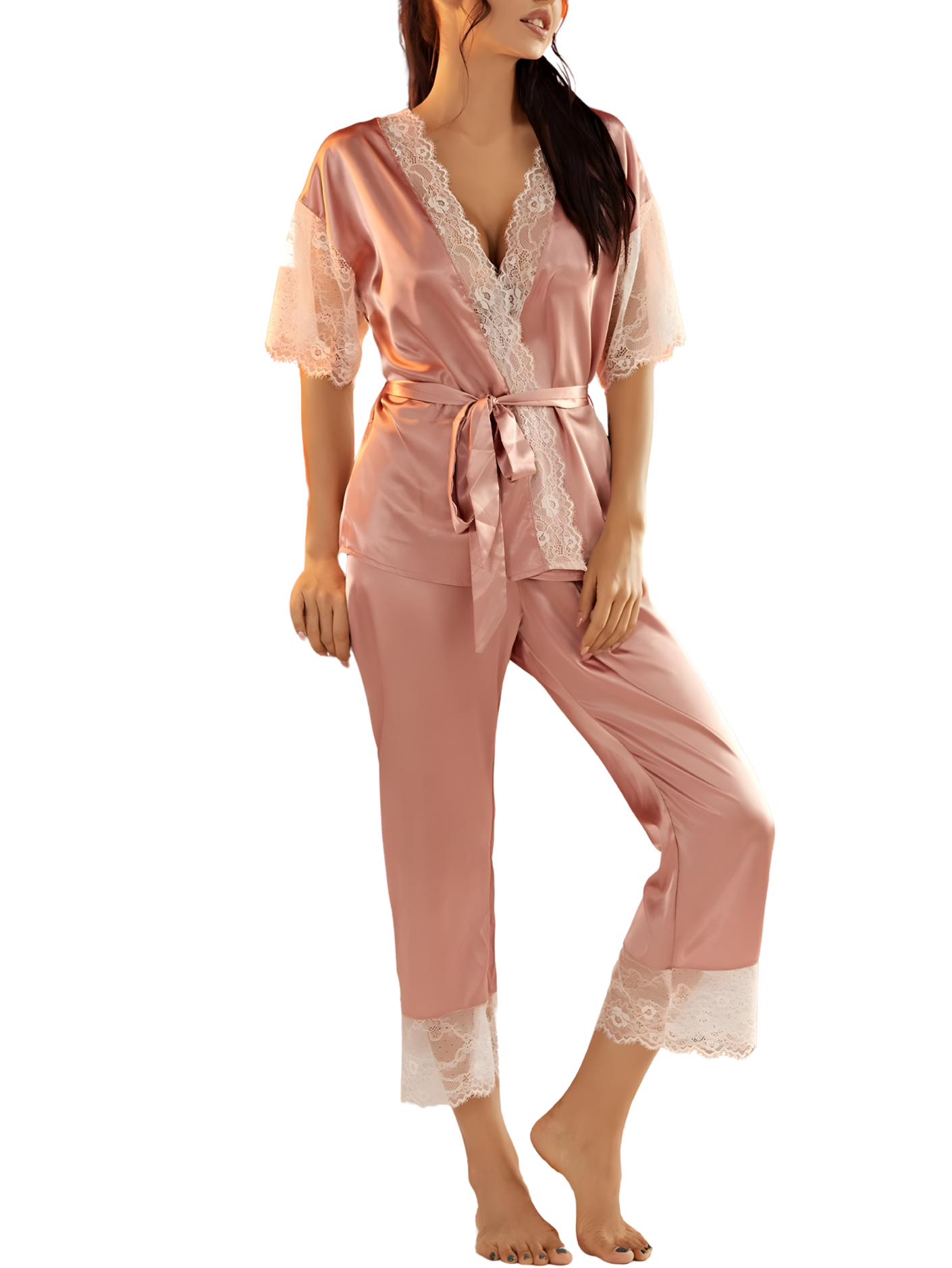 סט פיג׳מה סאטן יוקרתי לנשים