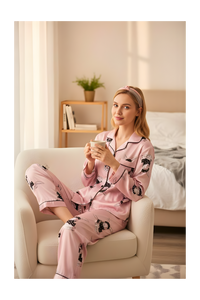 סט פיג׳מה ארנבים סאטן לנשים