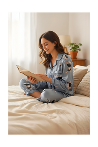 סט פיג׳מה ארנבים סאטן לנשים