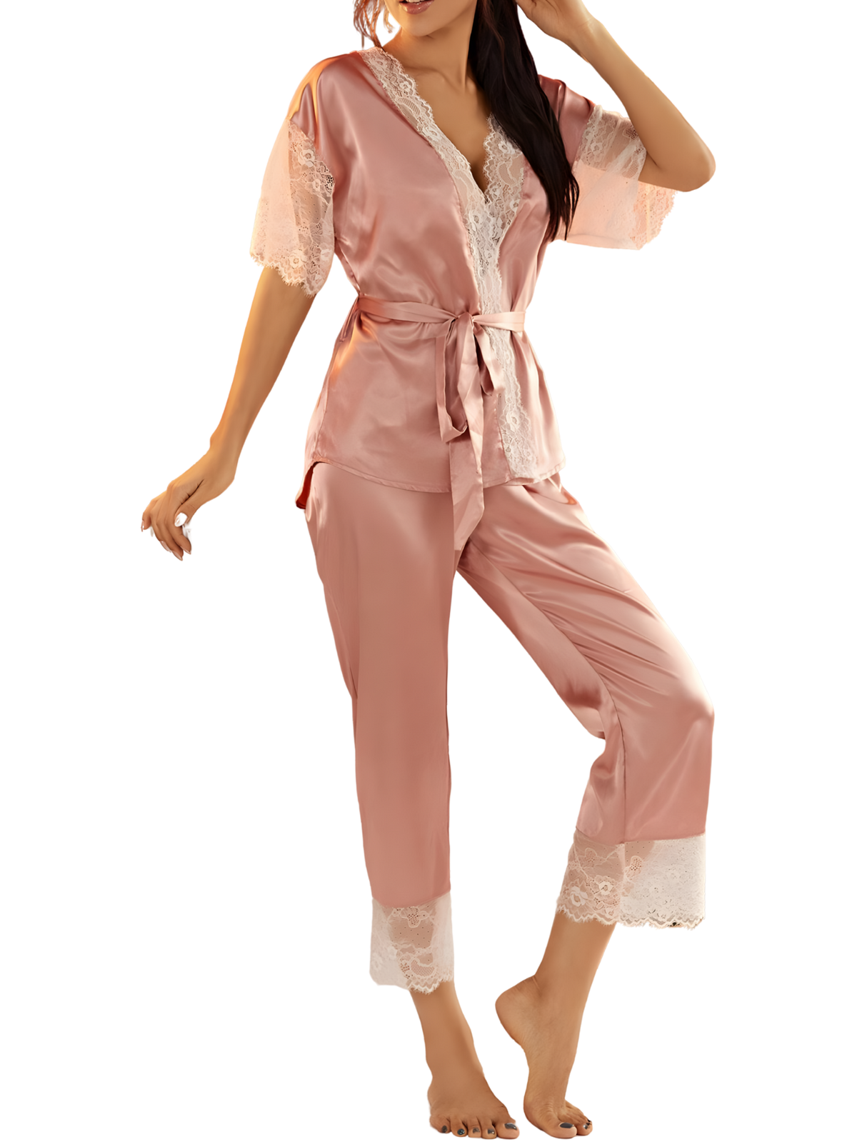 סט פיג׳מה סאטן יוקרתי לנשים