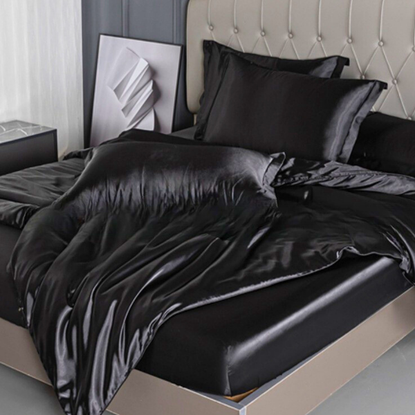 שחור / מיטה וחצי [ציפית שמיכה 200*230] סט ארבעה חלקים