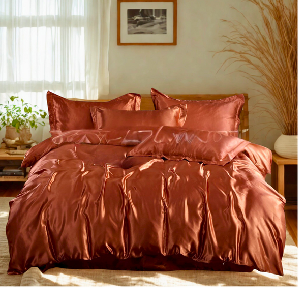 חום / מיטה וחצי [ציפית שמיכה 200*230] סט ארבעה חלקים